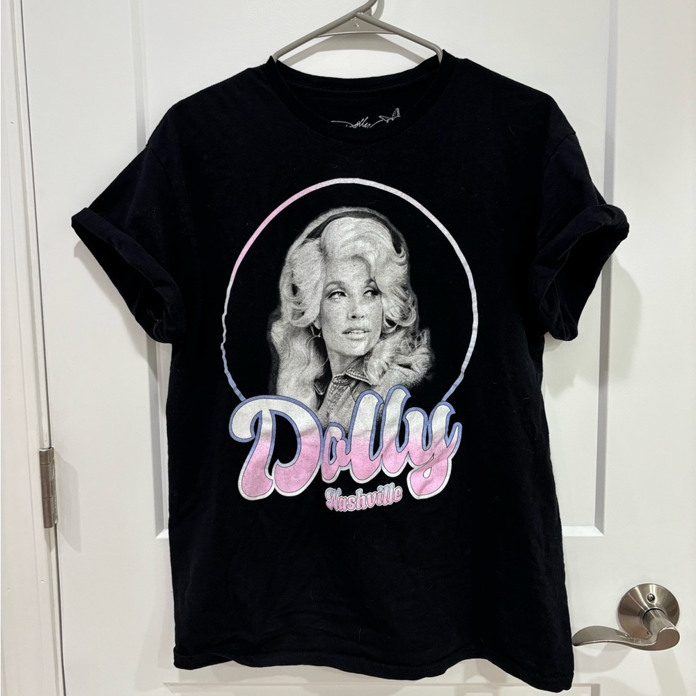 Dolly Parton Nashville Graphic Tee - Black with Pink & White Print